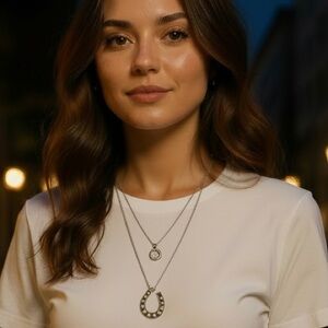 Stella & Dot Gold Horseshoe Necklace with Pink Accents